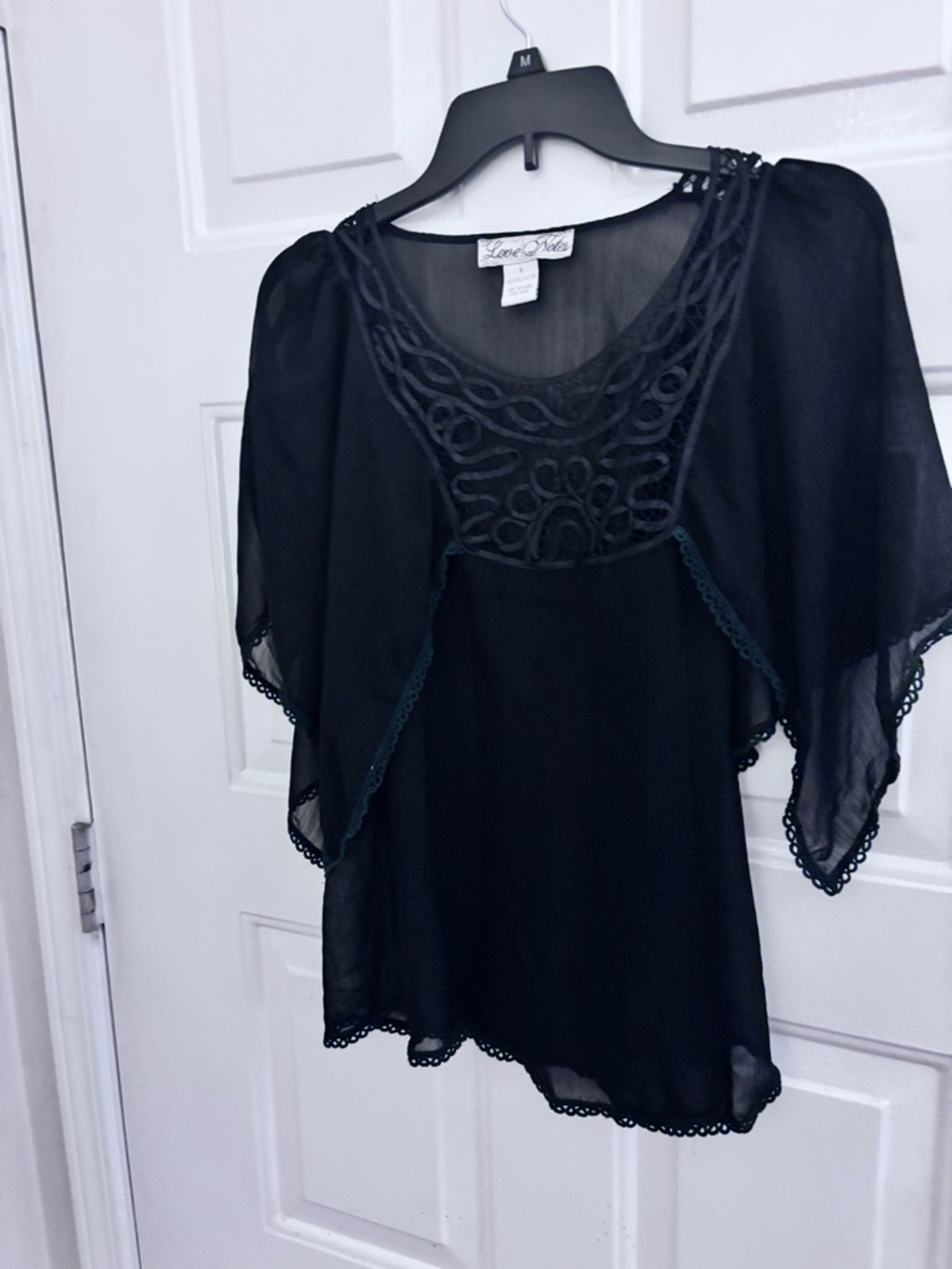 Love Notes Black Sheer Embroidered Scoop Blouse